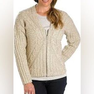 Woolrich‎ Cardigan Sweater Small Beige Cable Knit Ribbed Full Zip Sweater